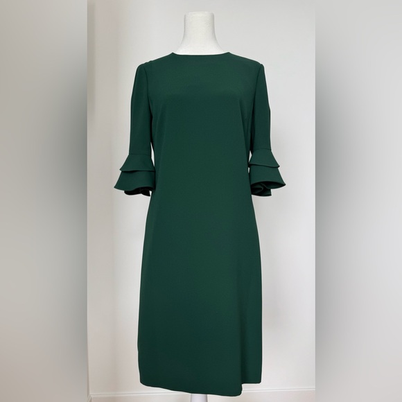 Hobbs London Dresses & Skirts - Elegant Forrest Green Ruffle Sleeve Sheath Dress